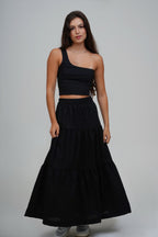 Saia Midi Camadas com Linho