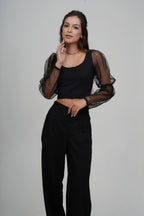 Blusa Manga Longa Tule Poá