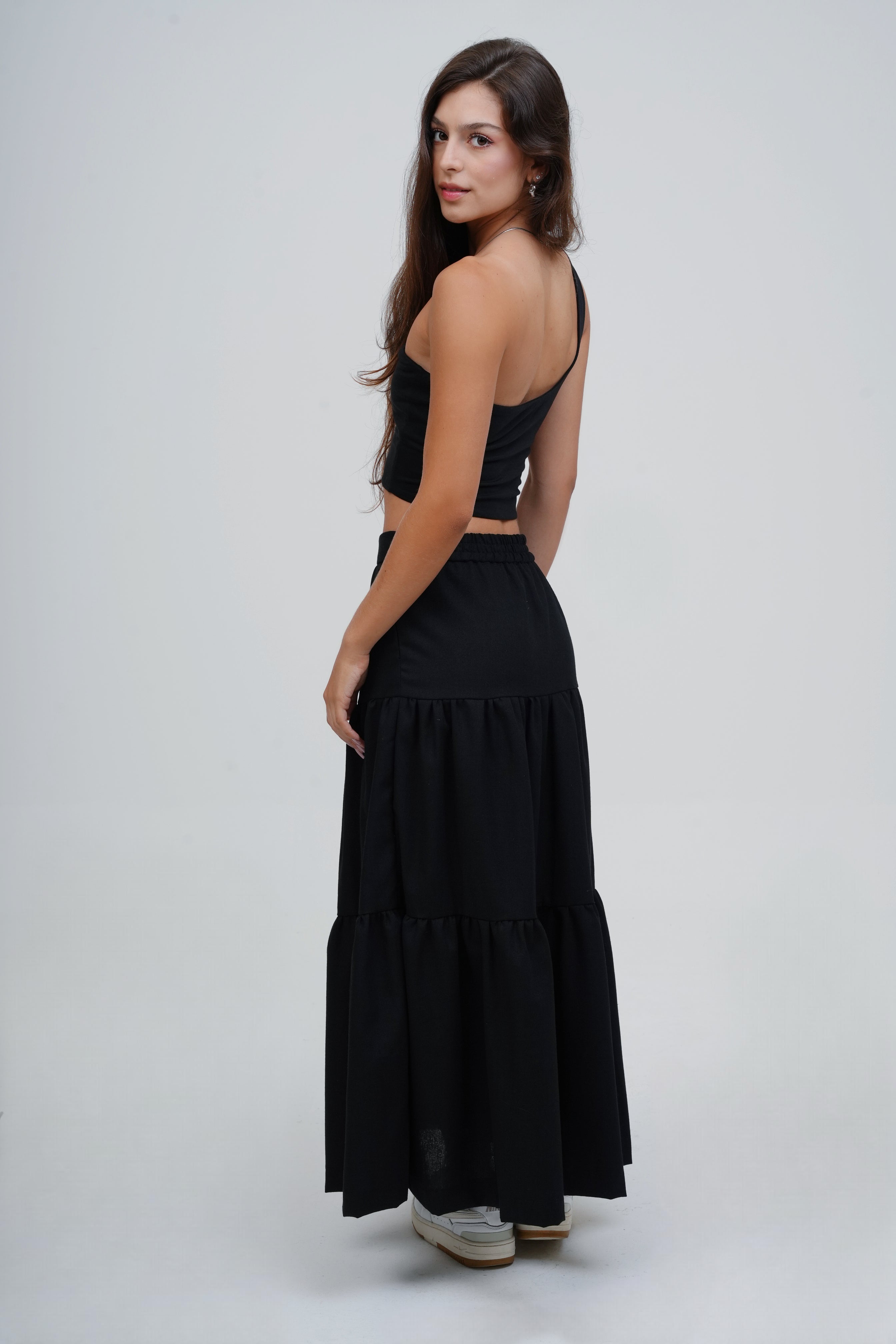 Saia Midi Camadas com Linho