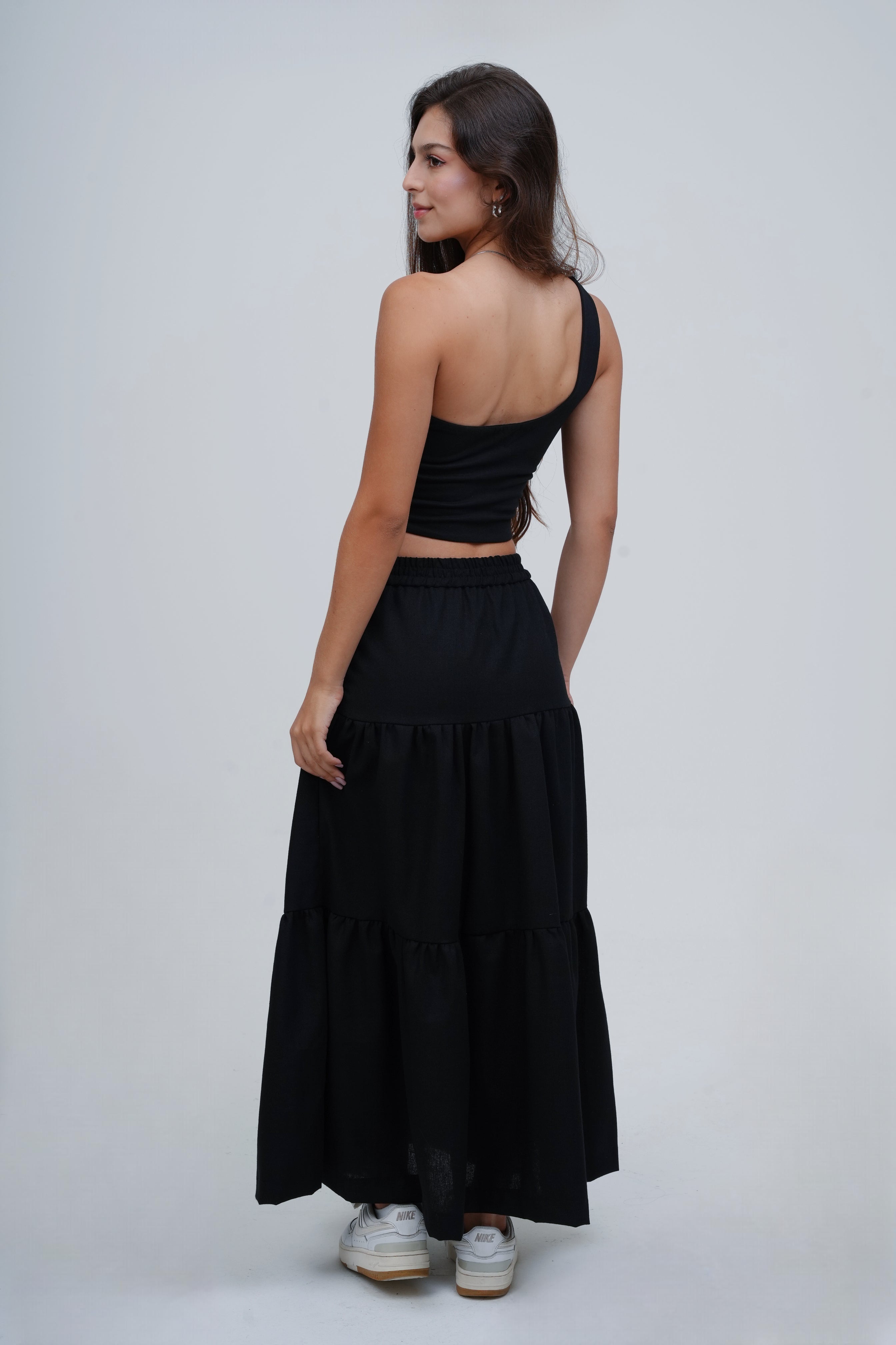 Saia Midi Camadas com Linho