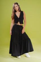 Saia Midi Camadas com Linho