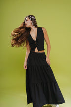 Saia Midi Camadas com Linho