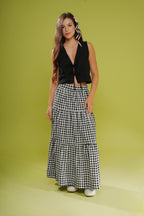 Saia Midi Camadas Xadrez