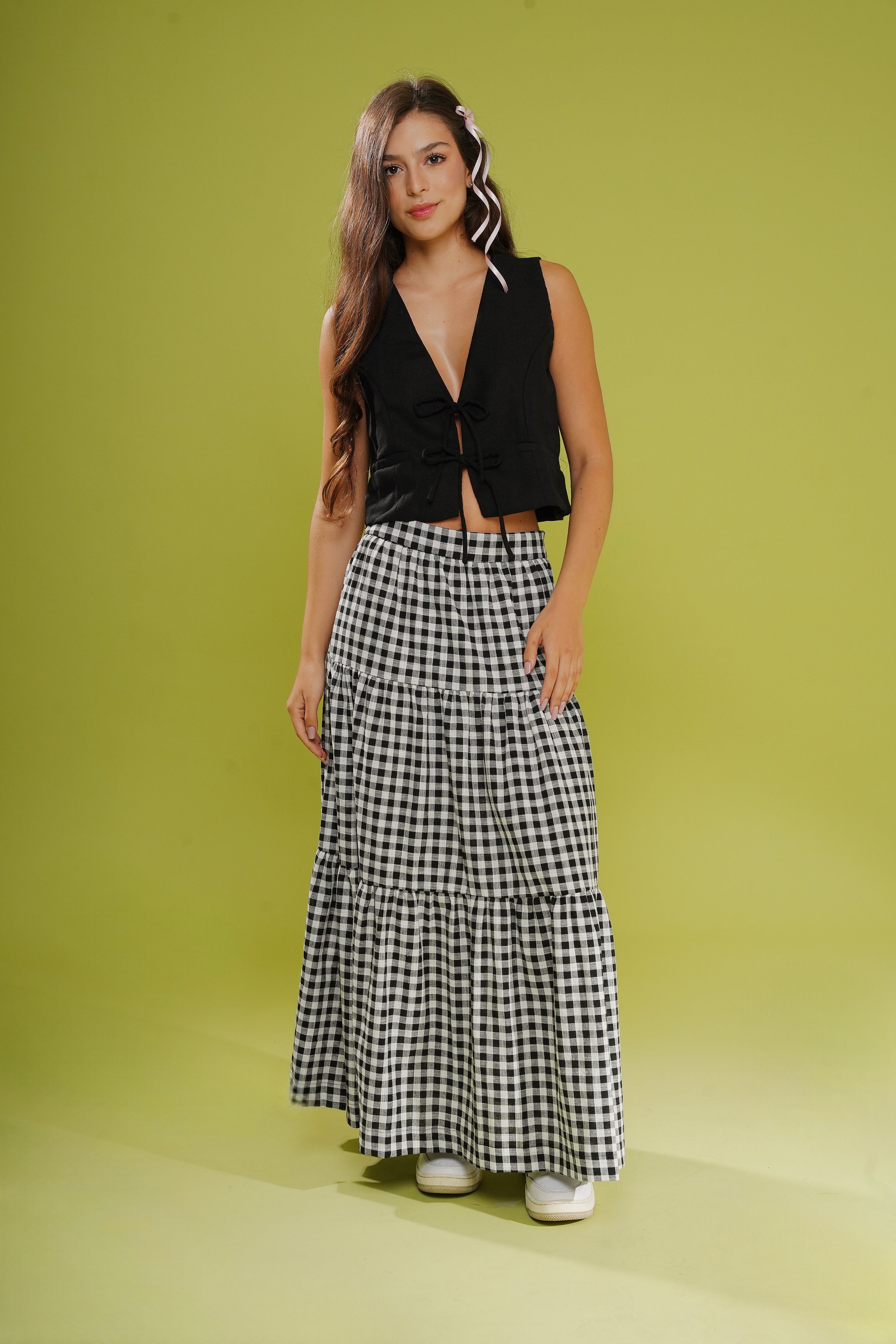 Saia Midi Camadas Xadrez