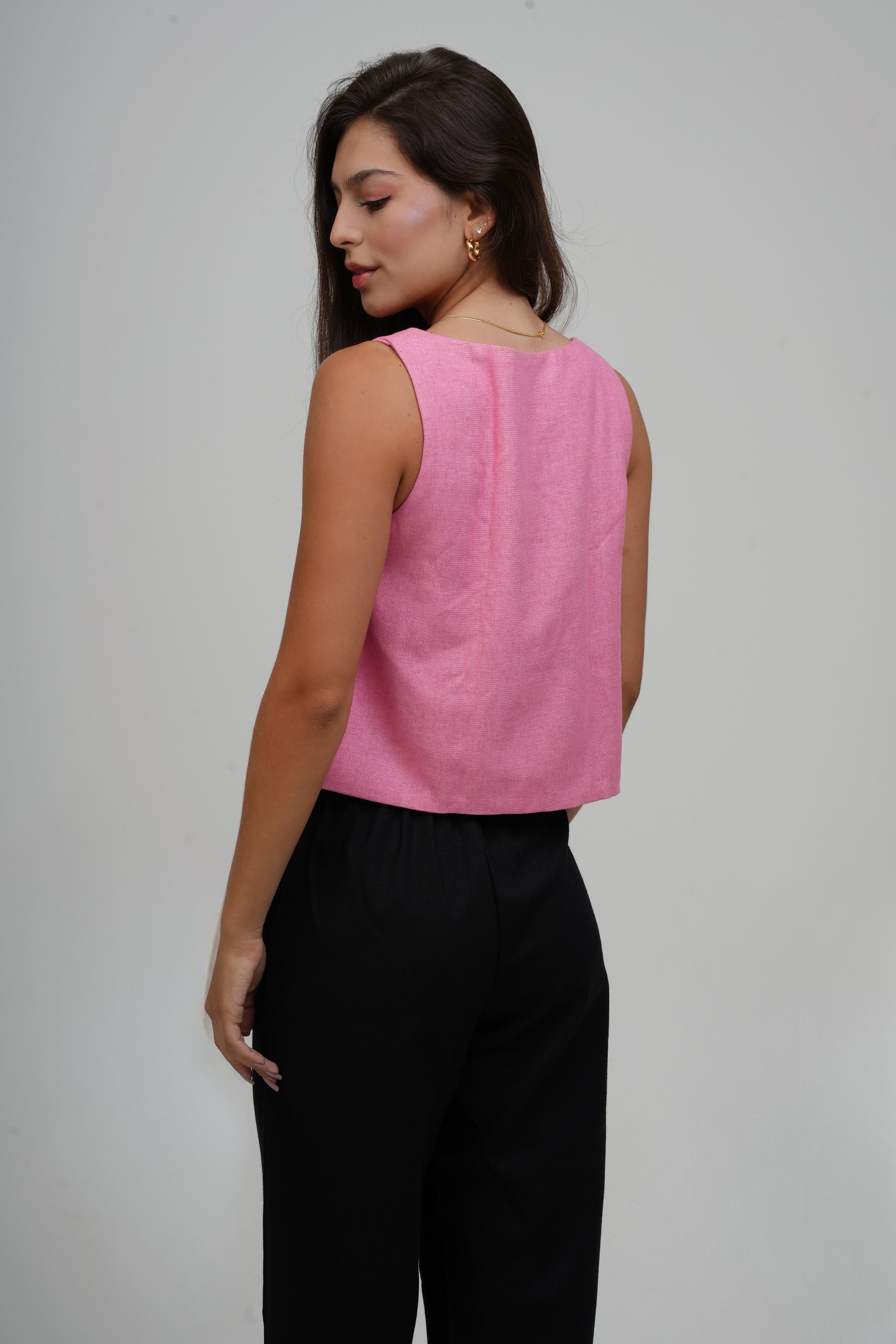 Regata Fenda Lateral com Linho