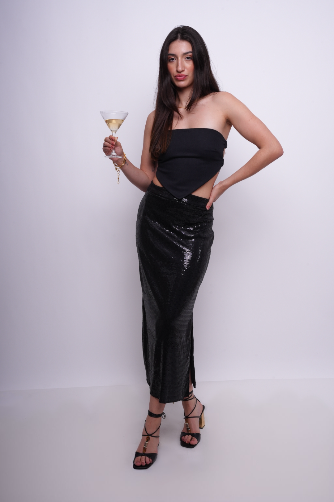 Saia Midi de Paetê com Fenda