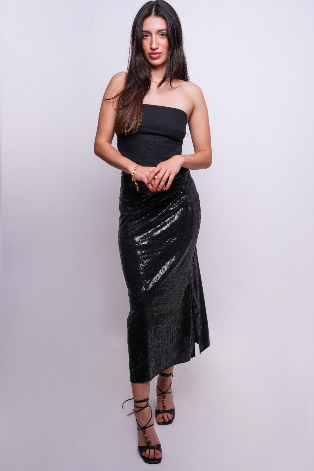 Saia Midi de Paetê com Fenda