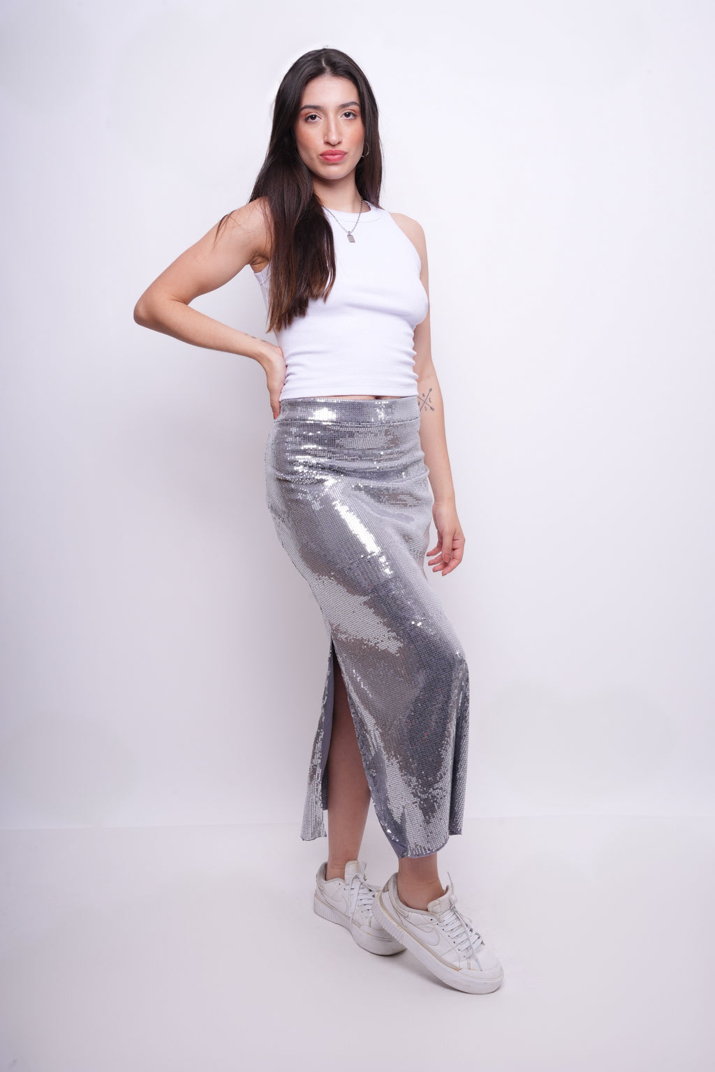 Saia Midi de Paetê com Fenda