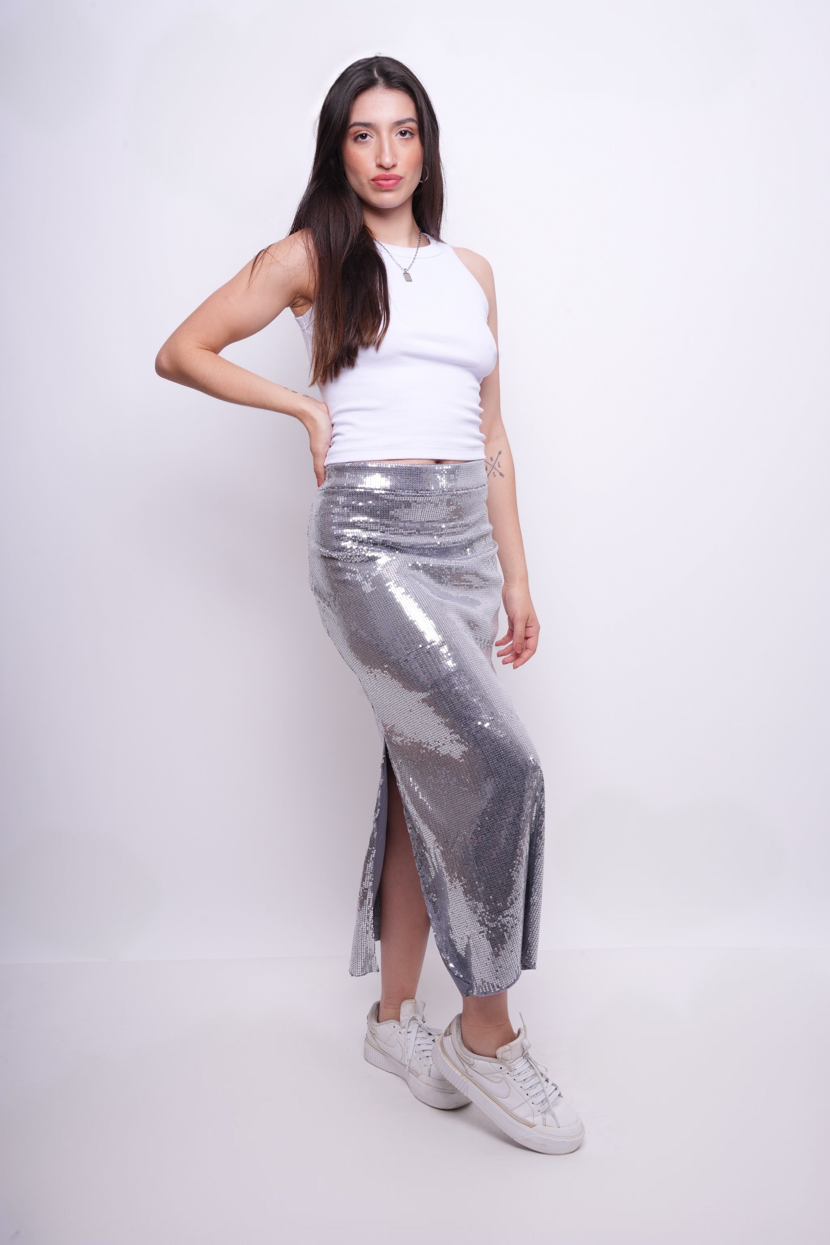 Saia Midi de Paetê com Fenda